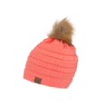 thumbnail image 1 of Gravity Threads Cable Knit Faux Fur Pom Pom Beanie Hat, Coral, 1 of 2