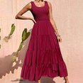 thumbnail image 2 of Penkiiy Robe Maxi d'Été Décontractée pour Femme, Fluide, à Volants, Bohème, Longue, m Rouge, 2 of 6