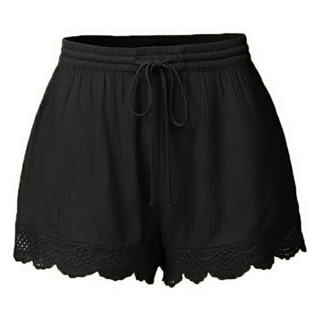 Dealovy Pajamas Shorts for Women Plus Size Drawstring Elastic High Waisted Lace Bottom Comfy Lounge Shorts