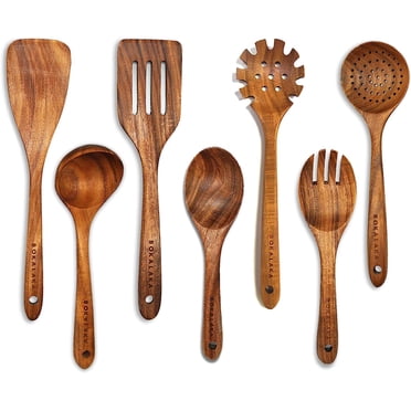 Wooden Spoons for Cooking,7Pcs Wooden Utensils for Cooking Teak Wooden Kitchen Utensil Set Wooden Cooking Utensils Wooden Spatula for Cooking