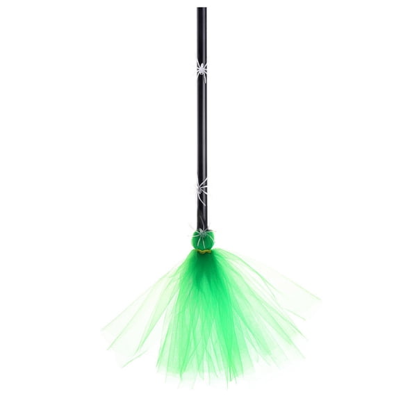 Balai Décoratif d'Halloween avec Accessoire Araignée Lumineuse pour Créer une Ambiance de Fête – Construction en Fil Plastique et en Maille