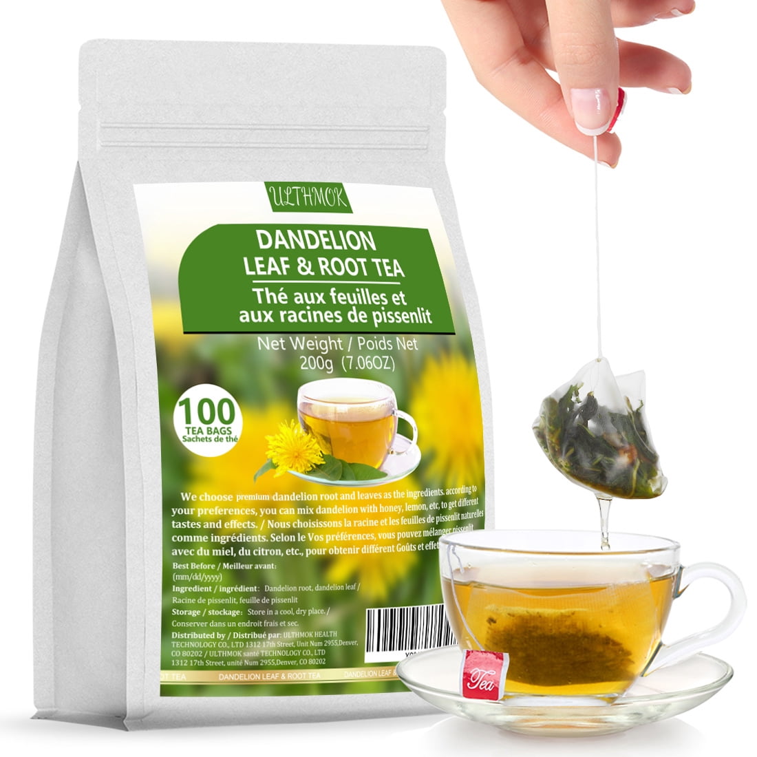 ULTHMOK  Dandelion Leaf & Root Tea,100 Tea Bags/7.06Oz,for Liver & Kidney Health,Roasted Detox Herbal Tea. Support Digestion & Boost Immune System, Caffeine Free