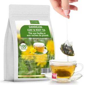 ULTHMOK Dandelion Feuille & Thé à la racine,100 Sacs à thé/7.06Oz, pour foie & Santé du rein, Thé à base de plantes de désintoxication. Soutien Digestion & Boost Système immunitaire, sans caféine