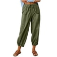 thumbnail image 3 of QATAINLAV Ventes du Jour Liquidation, Pantalon Capri Taille Haute à Cordon pour Femme Coton Lin Décontracté Été Plage Pantalon Bouton Bas Resserré Pantalon Court avec Poches Vert Armée TTG, 3 of 9