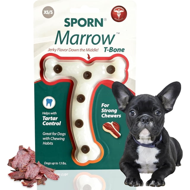 Sporn Jouets de chew pour chiens en T-Bone Marrow durables pour les brochettes agressives, Jouets pour petits chiens en jerky Flavor, fabriqués avec un jouet de cheu dentaire en Nylon Tough, sans gluten & Non toxique, XS/SM