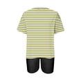 thumbnail image 3 of Mikilon Ensemble Élégant pour Femmes 2 Pcs Mode Décontractée Rayé Imprimé Col Rond Épaule Tombante Shorts Ensemble Deux Pièces Jaune TG, 3 of 4
