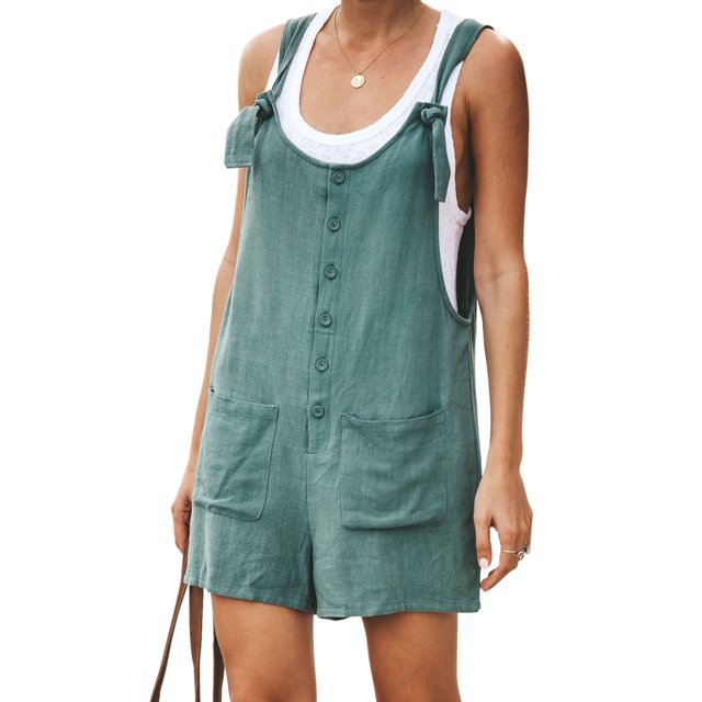 MAWCLOS Ladies Romper Solid Color Jumpsuits Adjustable Strap Jeans Pants Plain Work Suspender Denim Bib Overalls Dark Green XXL