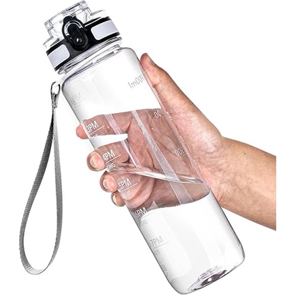 OLDLEY Water Bottle, 32oz Motivational Sports Water Bottle with Time Marker - Times to Drink - Tritan, BPA Free, Wide Mouth Leakproof, Anniversary Birthday Gifts for Men Women, Bubble Gum (1 Bottle)