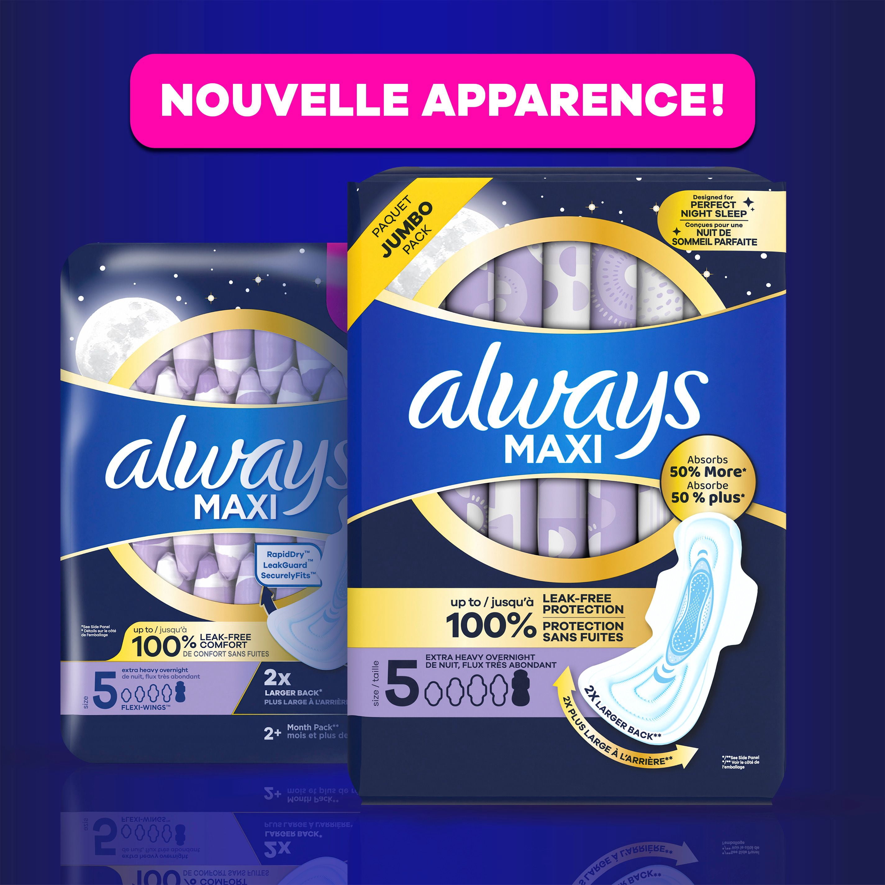 Always Maxi Serviettes Hygiéniques de Nuit avec Ailes pour Femmes, Taille 5, Absorption de Nuit Très Abondante, Non Parfumées