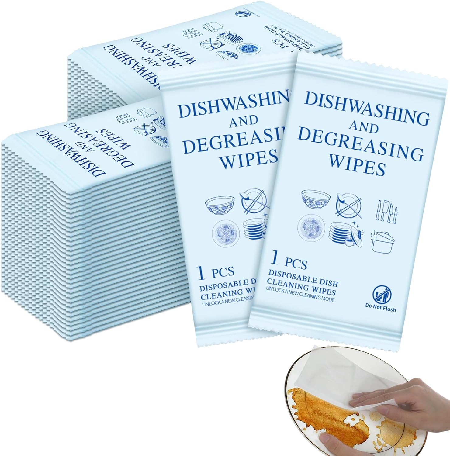 Ziliny 150 Pcs Portable Cleaning Wipes Disposable Wipes Individually Wrapped Camping Dish Soap Quick Cleaning Traveling Wipe for Camping Traveling Kitchens Scrubbing