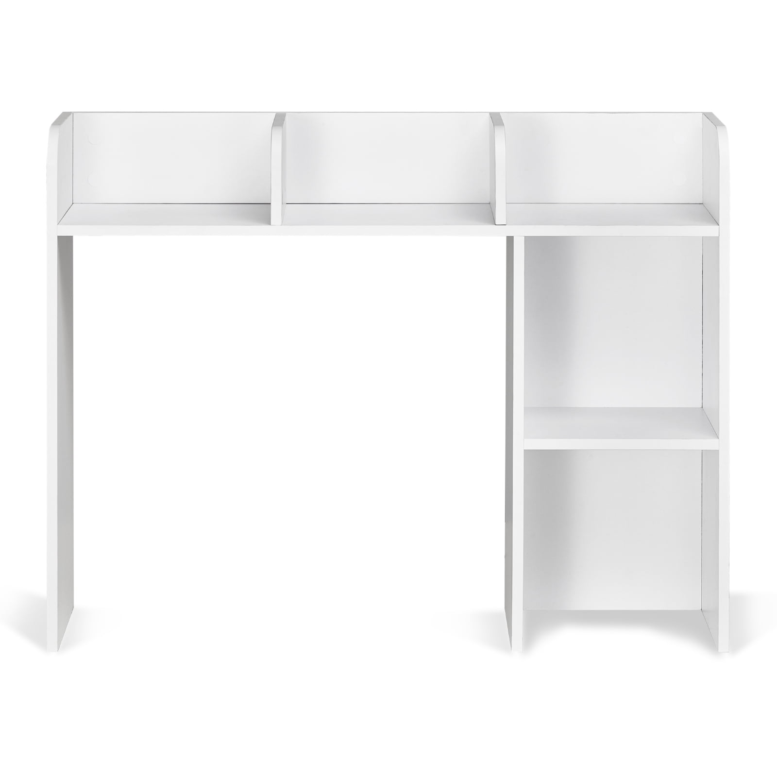 KFFKFF Desktop Bookshelf, 2-Tier Desktop Storage Organizer, 37.2" x 9.5" x 28.9" Office Storage Rack Wood Display Shelf, Desktop Bookshelf Hutch with Anti-Slip Feet Pads,White