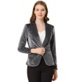 thumbnail image 1 of INSPIRE CHIC Blazer en Velours d'Halloween pour Femme, Couleur Unie, Col Châle, un Bouton, Veston de Travail, Gris, G, 1 of 1