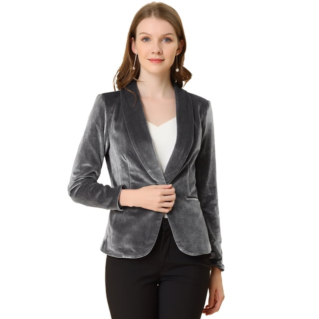INSPIRE CHIC Blazer en Velours d'Halloween pour Femme, Couleur Unie, Col Châle, un Bouton, Veston de Travail, Gris, G