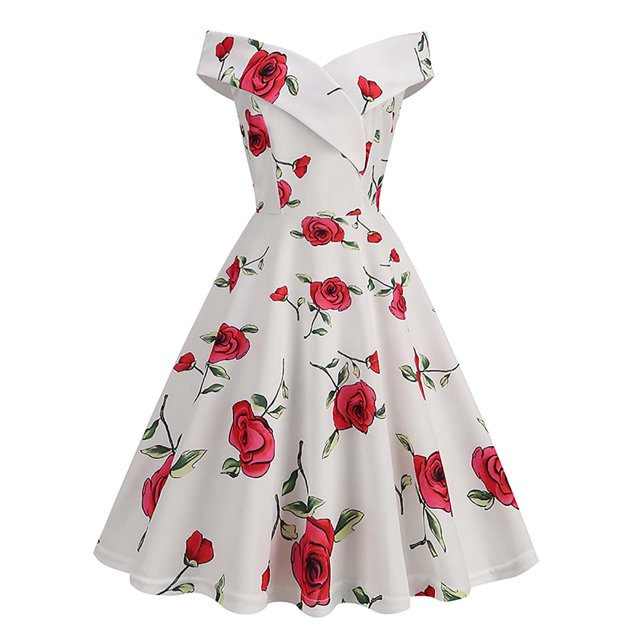 EQWLJWE Longue Robe pour Femmes Mode Féminine Col en V Sans Manches Imprimé Vintage Soirée Cocktail Robes Évasées Extensibles