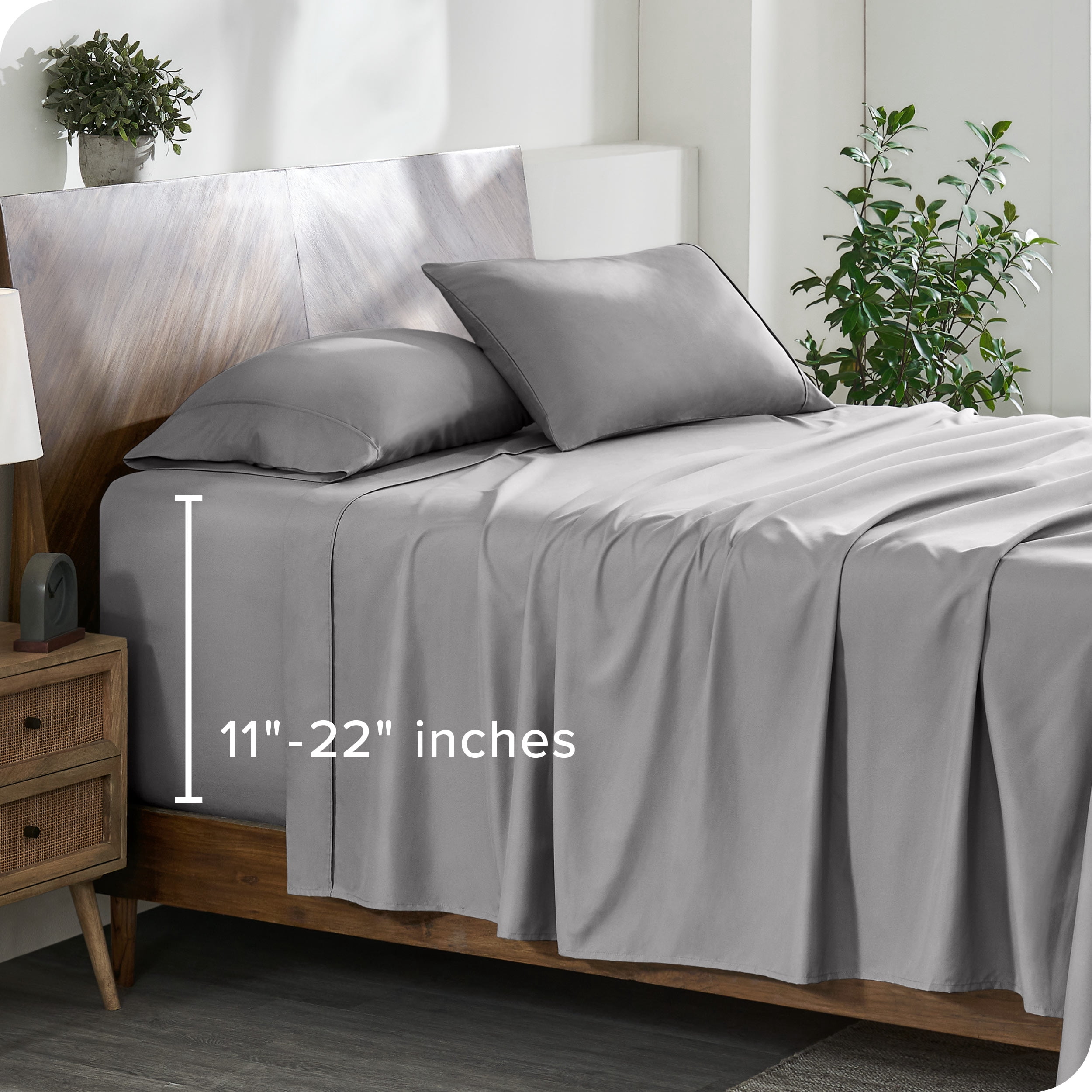Bare Home 22" Extra Deep Pocket Sheet Set - Premium 1800 Collection - Ultra-Soft - Split King, Light Gray