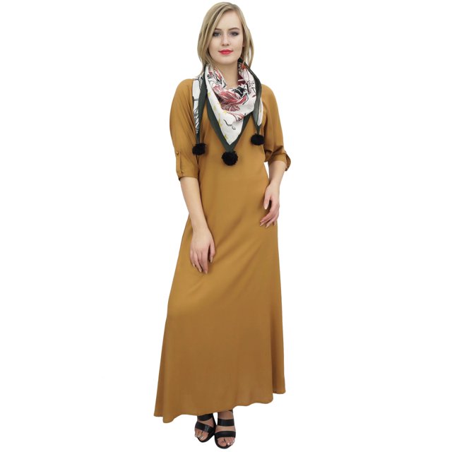 Bimba Robe Maxi Bohème Brun Pâle pour Femme avec Foulard à Franges Tenue Décontractée-20