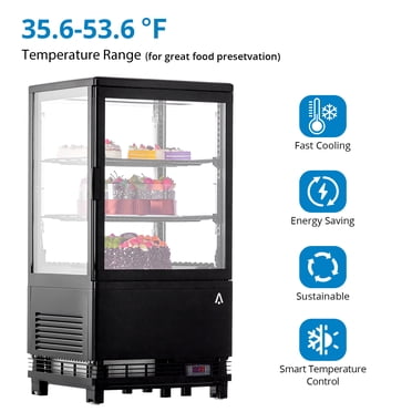 Zzistar Commercial Cake Display Refrigerator, 2.1 Cu.FT Single-Door Merchandiser with Interior LED Lighting, Double-Layered Glass