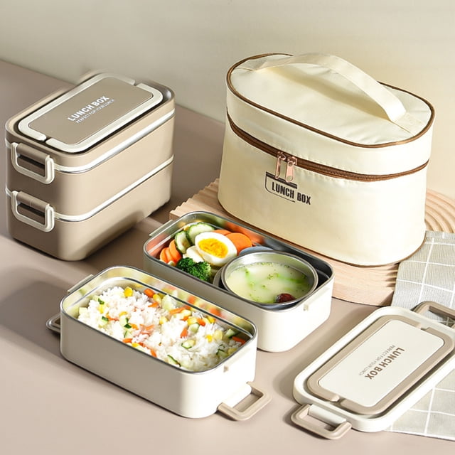 Langgg Warm And Convenient Bento Lunch Box For Office And School Easy To Clean Portable Electric Lunch Box Matte white Ordinary insulated b
