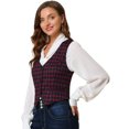 thumbnail image 1 of INSPIRE CHIC Veste Sans Manches à Carreaux Extensible Asymétrique pour Femme à Col en V, Taille Cintrée, à Boutons, 1 of 6