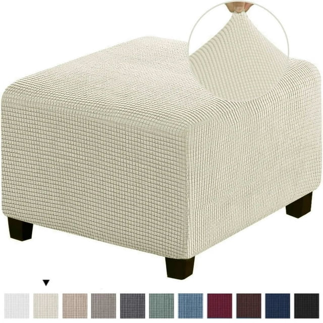 Chok 3 Sizes Square Jacquard Durable Customized Stretch Footrest Ottoman Cover Folding Storage Stool Furniture Protector Slipcover (Dark Grey L)