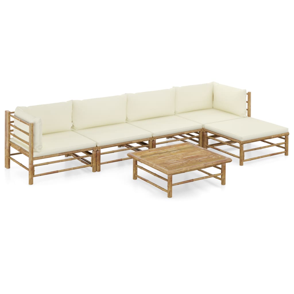 vidaXL 6 Piece Garden Lounge Set with Cream White Cushions Bamboo
