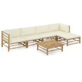 thumbnail image 1 of vidaXL 6 Piece Garden Lounge Set with Cream White Cushions Bamboo, 1 of 5