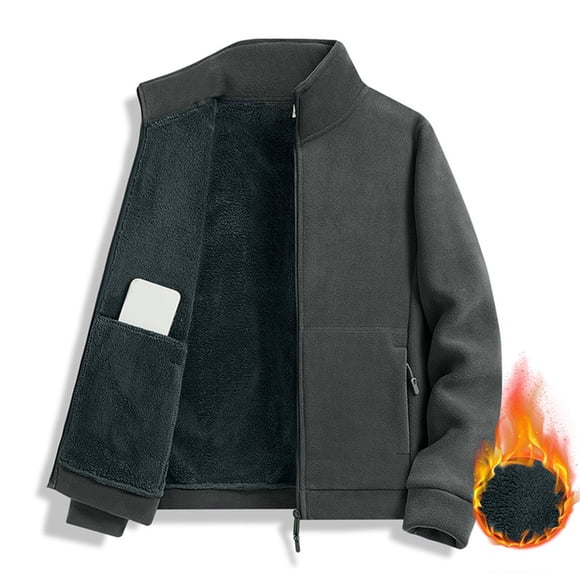 Mceream Men's Polar Fleece Coat Loose Winter Thick Big Size Warm Workwear Jacket for Men Long Sleeve Zip Up Jacket with Pockets Plus Size Outwear Chaqueta Para El Frio HombreDark Gray XXL