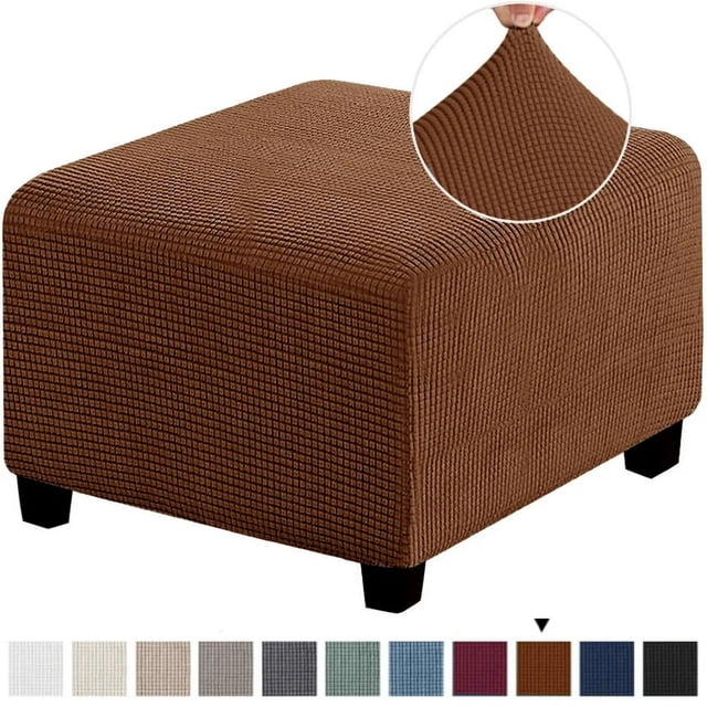 Chok 3 Sizes Square Jacquard Durable Customized Stretch Footrest Ottoman Cover Folding Storage Stool Furniture Protector Slipcover (Dark Grey L)