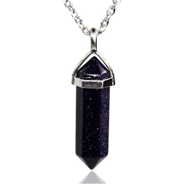 Angelstones Blue Sandstone Gemstone Hexagonal Pointed Reiki Chakra Pendant Necklace 20"