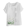 thumbnail image 3 of Pisexur Hauts pour Femmes Décontractés en Lin Col Rond Grande Taille Imprimé Manches Courtes T-shirt Blouse, Hauts d'Été pour Femmes Blanc, 3TG, 3 of 4