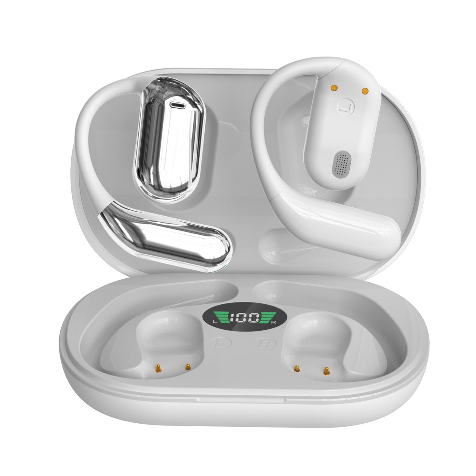 Earbuds Headphones with Earhook,LED Power Display，75H Playtime in Total,Noise Cancelling,BT 5.3,Lightweight Over-Ear Earphones with Microphone for iOS Android Cell Phone