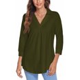 thumbnail image 1 of LUXUR Haut Femme Ample Tunique Chandail Manches 3/4 Chemise Col en V Blouse Vert Armée TG, 1 of 7
