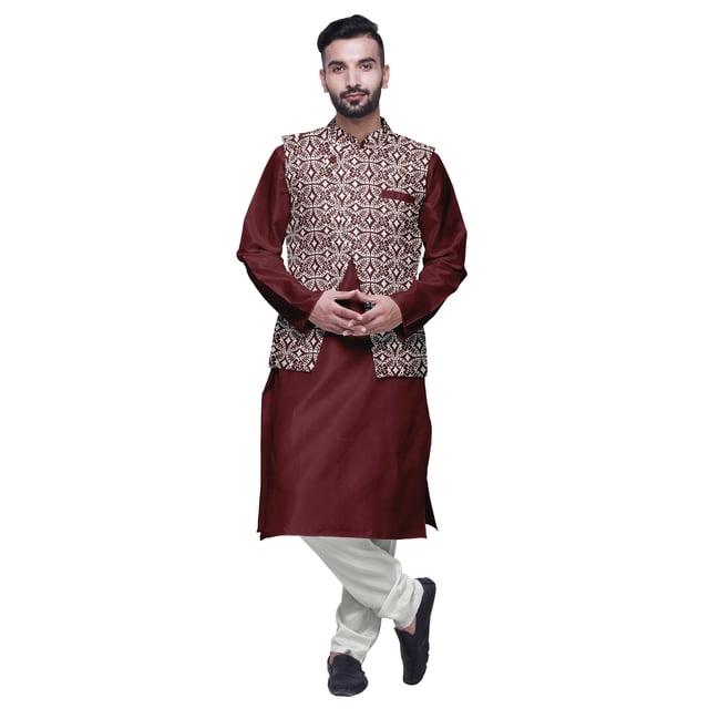 Atasi Solid Kurta Churidar With Printed Jecket Set For Mens Summer Party Wear