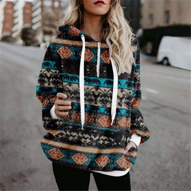 Jsaierl Womens Warm Winter Long Sleeve 1/4 Zip Up Fleece Pullover Hoodies Sweaters Aztec Sweatshirts Fuzzy Coats with Pocket