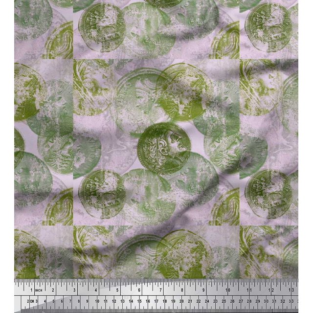 Soimoi polyester Crepe Fabric Coins Vintage Print Fabric by Yard 42 Inch Wide