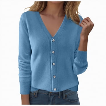 Splozh Chandails Épais pour Femmes Cardigan Décontracté Imprimé Haut à Manches Longues Veste Cardigan Haut Bleu,G