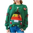 thumbnail image 2 of TIMIFIS Chandails de Noël Laids pour Femmes Automne Manches Longues Mignon Renne Arbre de Noël Imprimé Col Rond Hauts Chandail Décontracté Hiver Extensible Chandail Tricoté, 2 of 5
