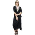 thumbnail image 2 of Bimba Robe Maxi Drapée Noire à Col Bénitier pour Femme avec Foulard à Franges Imprimé-6, 2 of 6
