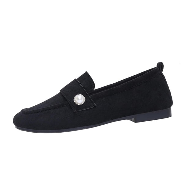 Mocassins Noirs pour Femmes avec Semelle Plate, Bout Rond, à Enfiler, Design Uni pour un Usage Décontracté Intérieur/extérieur au Printemps et à l'Automne, Taille 39