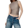 thumbnail image 2 of Plebaso Womens Crop Tank Tops High Neck Slim Casual Going out Tops Sleeveless Summer Basic Tees Shirts, 2 of 5