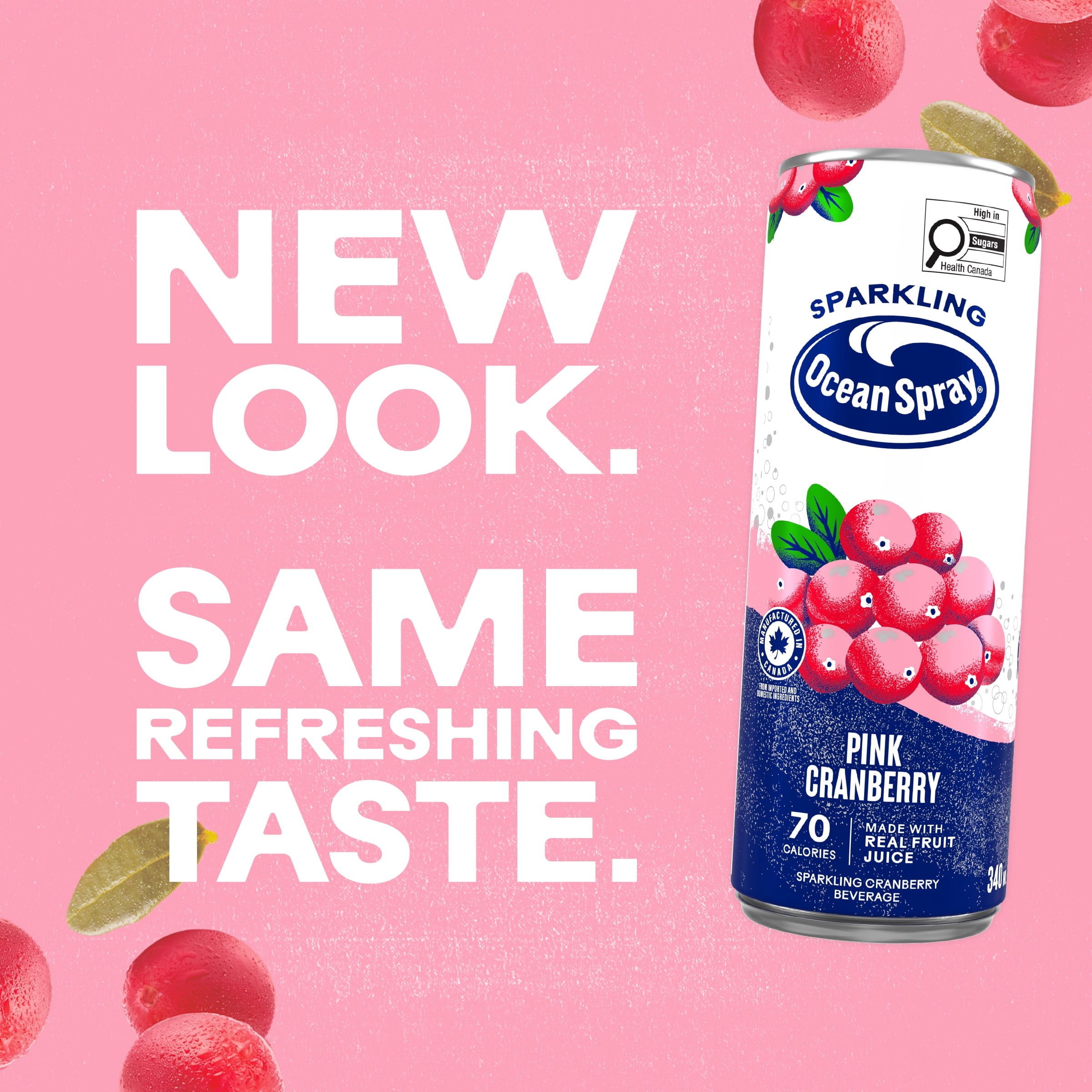 Ocean Spray boisson pétillante rose 6 canettes. Une explosion de bulles fruitées. Le goût rafraîchissant des canneberges roses, blanches et rouges mêlé à des bulles. Sans allergènes. Recyclable.