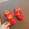 thumbnail image 4 of LNMQLPDBS Baby Girl Shoes Summer and Autumn Girls Boots Cute Flat Solid Color Round Head Ribbon Bow Hook Loop Ruffle Trim Leather Dressy Shoes Toddler Size 9 Shoes Girls for Wedding Communion, 4 of 9
