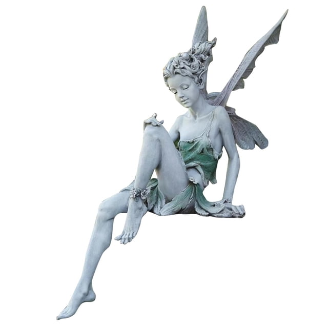 Figurine en Résine Statue de Fée de Porche Fontaine Déco de Cour Arrière Figurines Météo Blanc