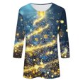 thumbnail image 4 of QIPOPIQ T-Shirts Décontractés pour Femmes Manches 3/4 Col Rond Tunique Mignonne Hauts Basiques Blouses Coupe Ample Chandail en Liquidation, 4 of 5