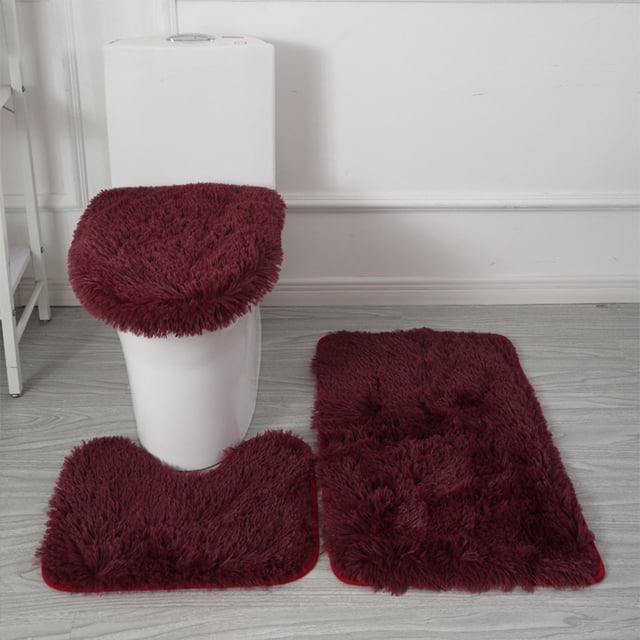 HWRETIE 3 Piece Bathroom Rug Set Super Soft Non Slip Bath Mat Toilet Carpet Absorbent Floor Mat
