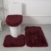 TOUMENY Super Soft Non Slip Bathroom Carpet Set, 3-Piece Absorbent Bath Mat, Quick-Dry Fluffy Tub Rug for Shower Safety