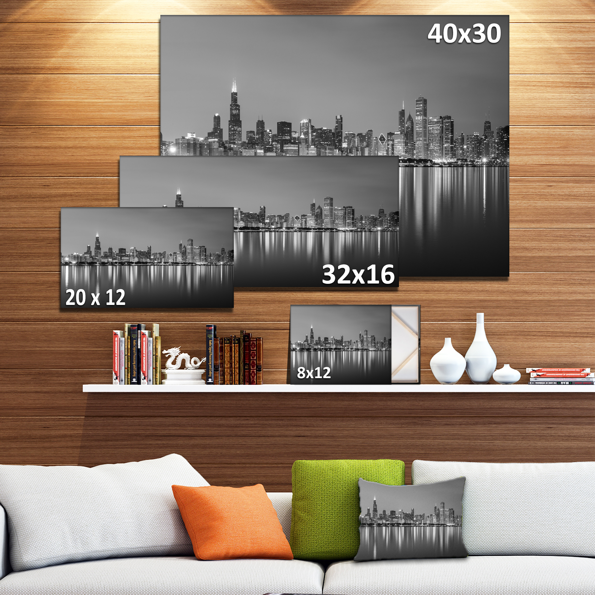 Tableau moderne imprimée sur toile Design Art chicago noir et blanc