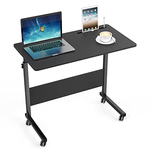 soges Table d'Appoint Mobile 31,5 Pieds' Table de Bout Table de Canapé avec Fente et Roulettes Bureau d'Ordinateur Réglable Mobile Support d'Ordinateur Portable Table d'Appoint de Bureau, Noir