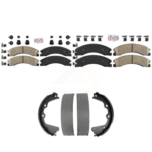 Transit Auto Front Rear Ceramic Disc Brake Pads and Parking Shoes Kit for Car GMC Chevrolet Sierra 2500 HD Silverado 3500 Suburban with Pin Clip Type KNN-101470