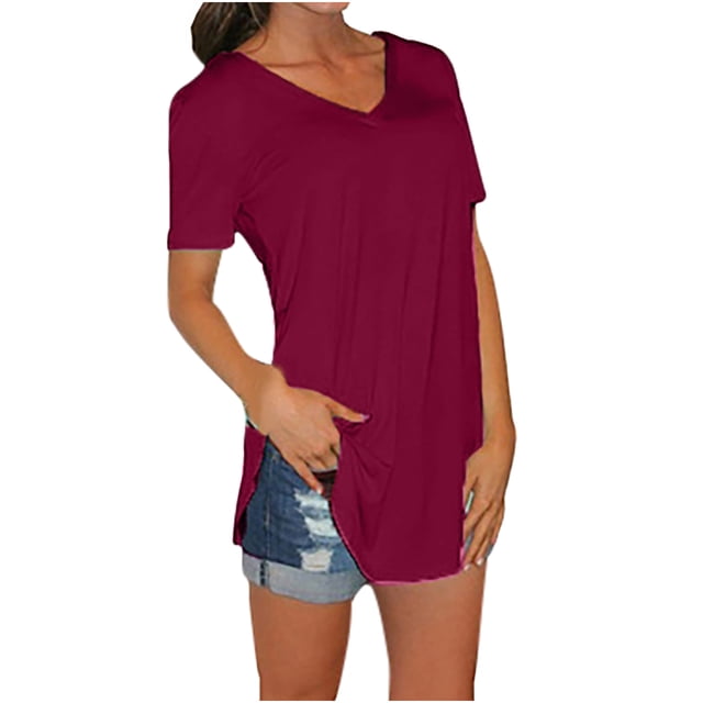 CEHVOM Fashion Woman V-Neck Short Sleeve Tops T-Shirt Summer Solid Loose Blouse